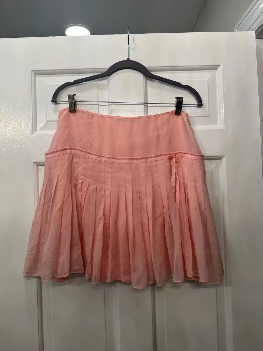 pink silk pleated mini skirt